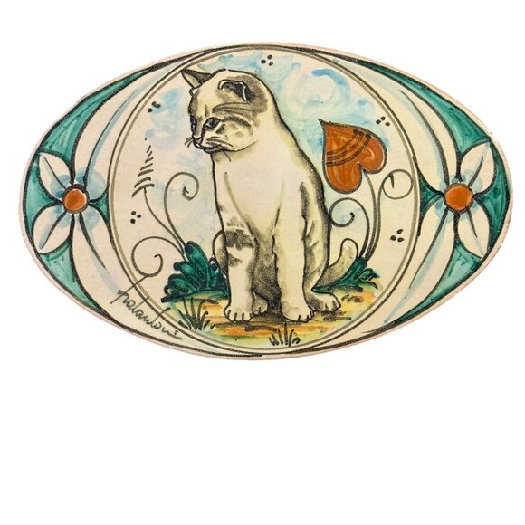 Handcrafted Vietri First Stones Cat Oval Ceramic Plaque - Picture 2 of 8